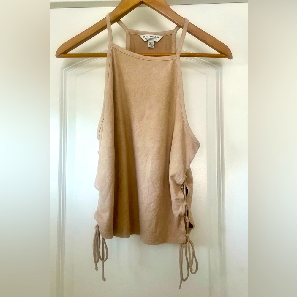 Beige Sleeveless Top (faux suede) with Side Ties